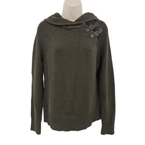 VTG Talbots Sweater Womens S Green Cowl Neck Buckle Accent Angora Cashmere Blend
